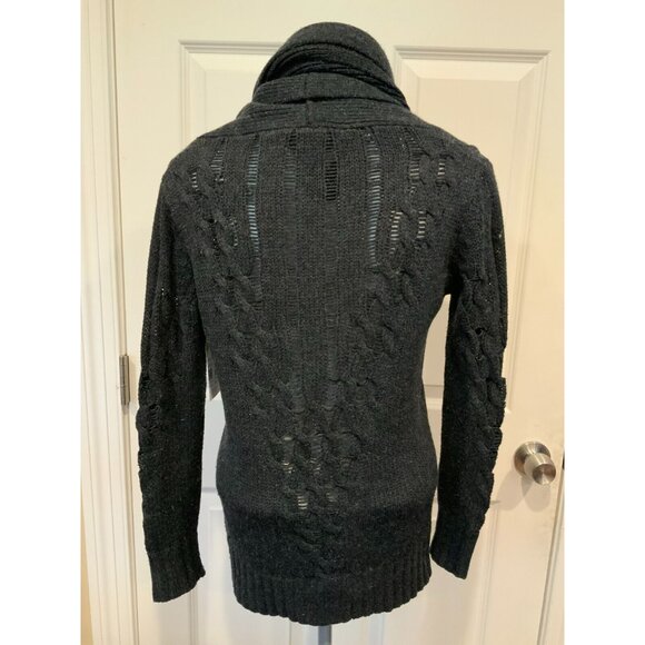 Poleci Dark Gray Cable Knit Cardigan W/ Neck Tie, Size Small - Picture 8 of 9